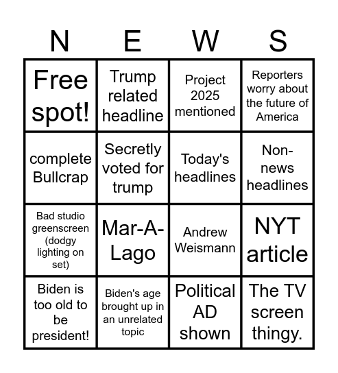 MSNBC bingo Card