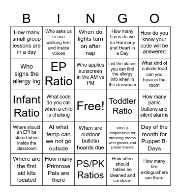 Primrose Policy BINGO Card