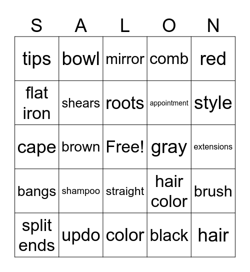 Hair Salon Comedy Show & Game Night Bingo Card