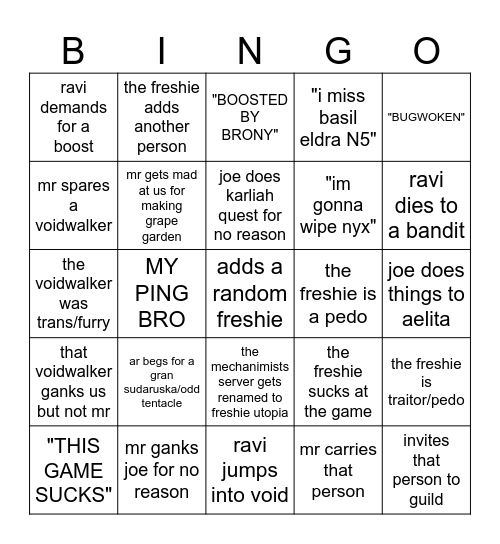 mechanimists bingo Card