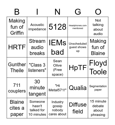 Headphone Show bingo Card