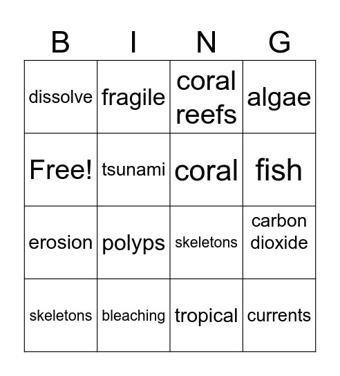 Coral Reefs Bingo Card