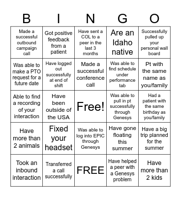 Genesys Bingo Card