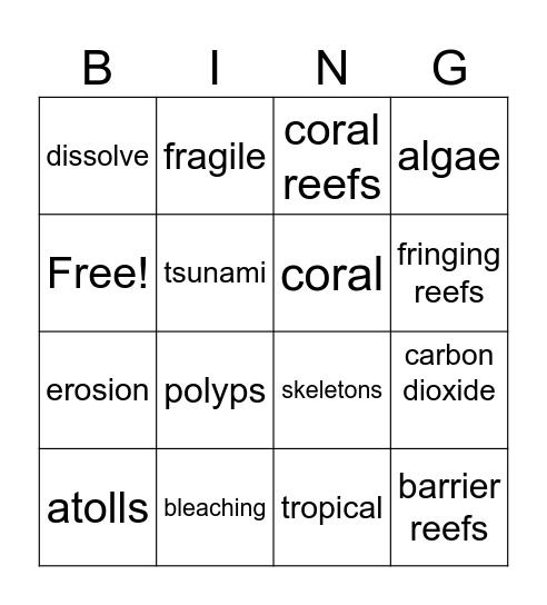 Coral Reefs Bingo Card