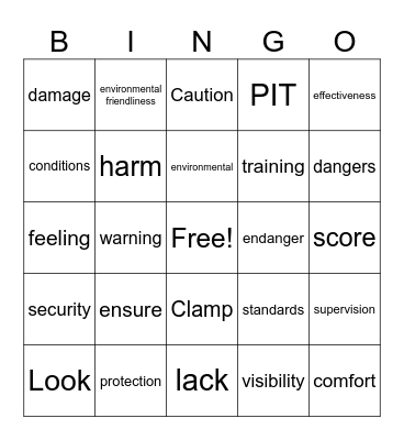 Safety Bingo Card