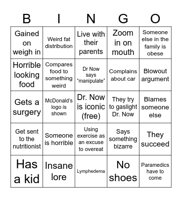 My 600 Lb Life Bingo Card