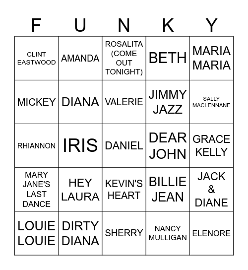 NAME THAT TUNE Bingo Card