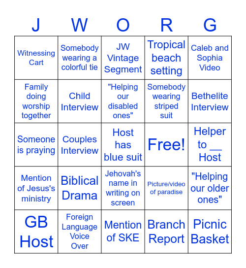 JW Broadcast Bingo Card