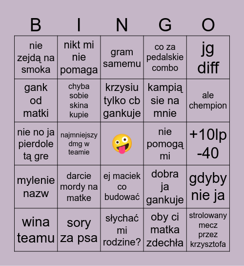 witek ranked experience Bingo Card