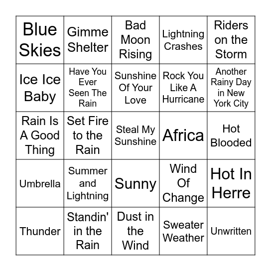 Weather Radar Bingo Card