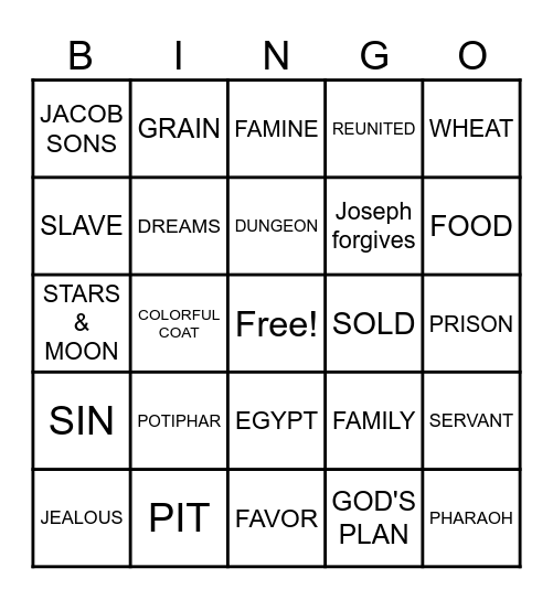 Joseph in Egypt Bingo Card