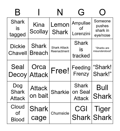 Sharkie Bingo Card