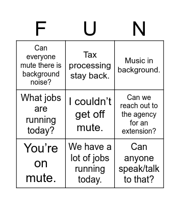 Quarter Filing Bingo Card