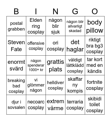 Närcon bingo summer 24 Bingo Card