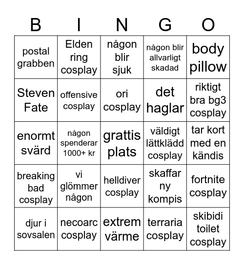 Närcon bingo summer 24 Bingo Card