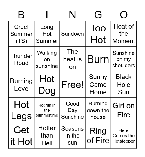 How you feeling???...HOT HOT HOT Bingo Card