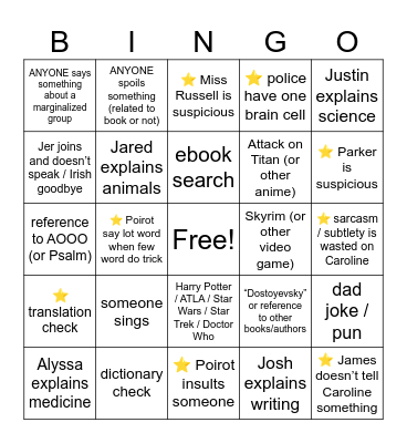 Murder of Roger Ackroyd Ch 7-8 Bingo Card