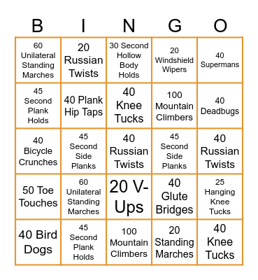 Core Bingo Card