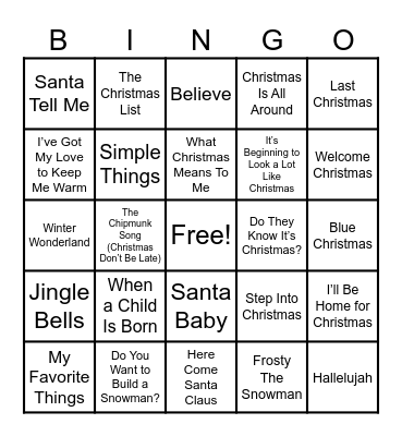 Piccadillys and Summit Events Christmas Music Bingo Card