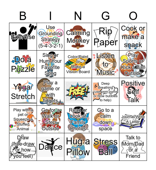 Coping Skills Bingo Card