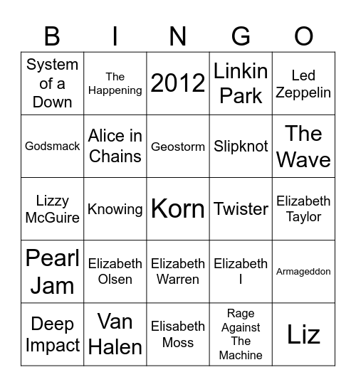 Pool Party Pop, Liz's Favorite TV Shows, & Celebrities that are Cancer Signs Bingo Card