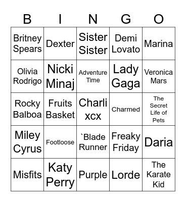 Pool Party Pop, Liz's Favorite TV Shows, & Celebrities that are Cancer Signs Bingo Card