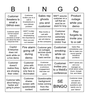 SE Call Bingo Card