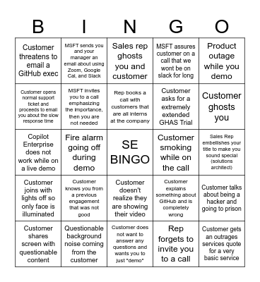 SE Call Bingo Card