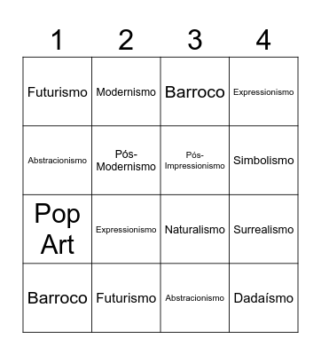 Movimentos Artisticos Bingo Card