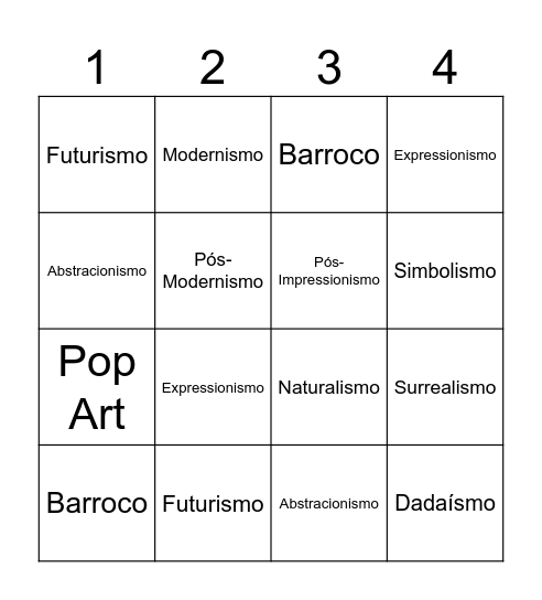 Movimentos Artisticos Bingo Card