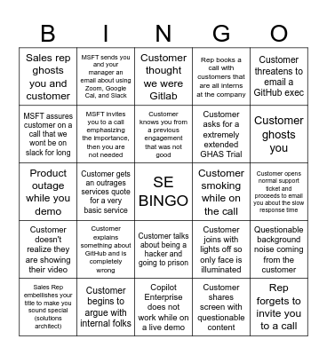 SE Call Bingo Card