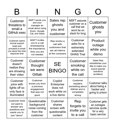 SE Call Bingo Card