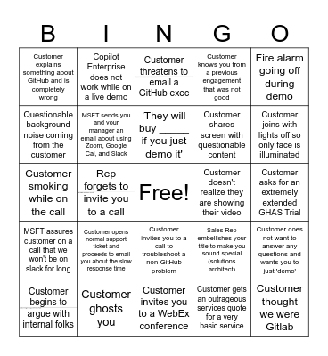 SE Call Bingo Card