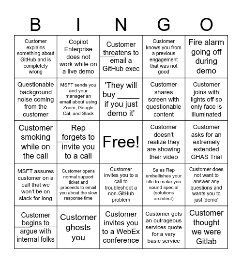 SE Call Bingo Card