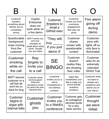 SE Call Bingo Card