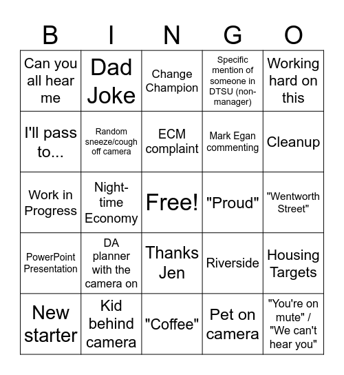 Cascade Bingo Card