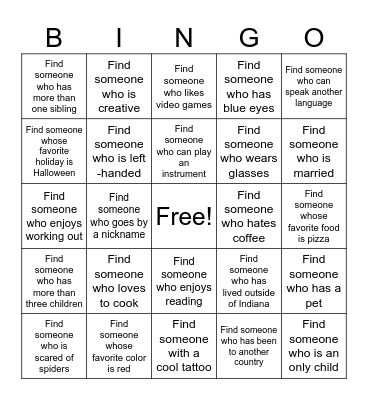 Get to Know Your Peers Bingo Card