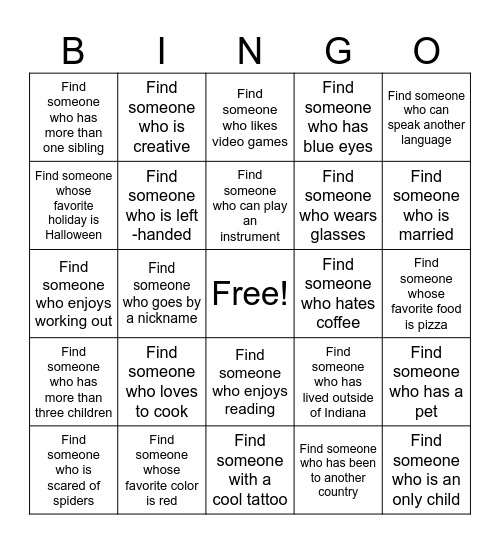 Get to Know Your Peers Bingo Card