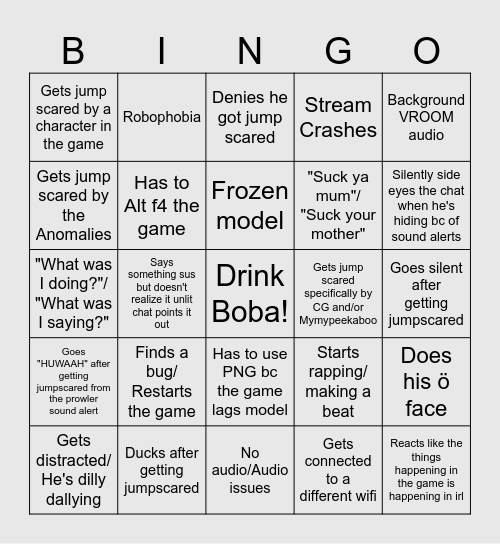 Thin Playing Horror Games Bingo Card