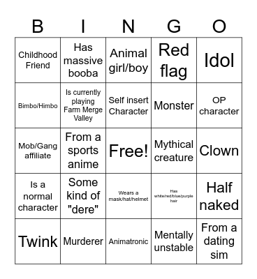 Anime Bad Takes Bingo Card