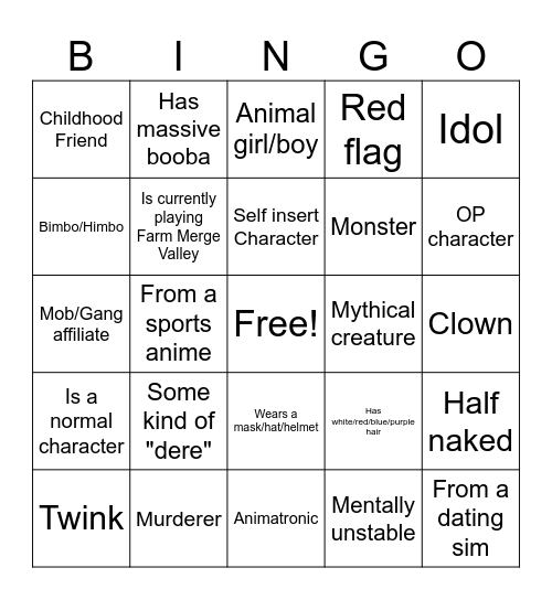 Anime Bad Takes Bingo Card