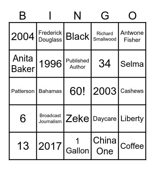 Clarence Birthday Bingo Card