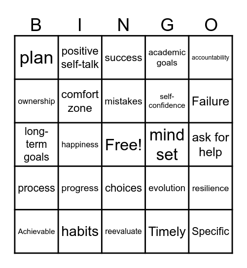 GOAL Setting Bingo Card