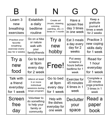 Summer Challenges Bingo Card