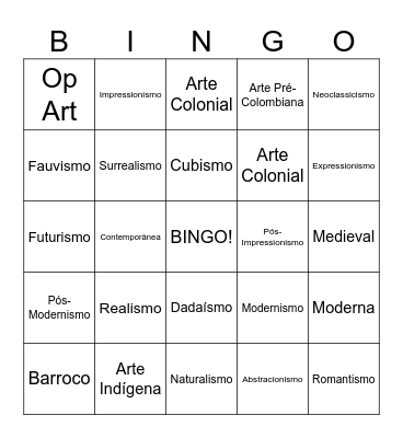 Movimentos Artísticos Bingo Card