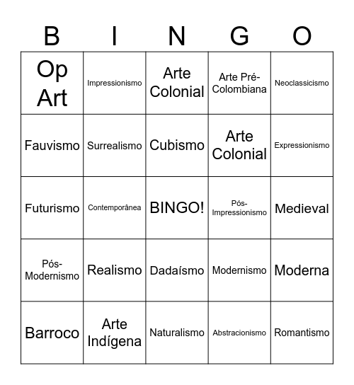 Movimentos Artísticos Bingo Card