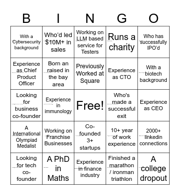 AI Entrepreneurs Mixer Bingo Card