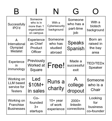 AI Entrepreneurs Mixer Bingo Card