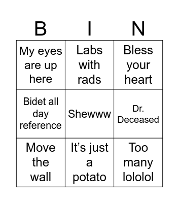 Simone-isms Bingo Card