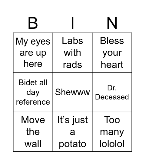 Simone-isms Bingo Card